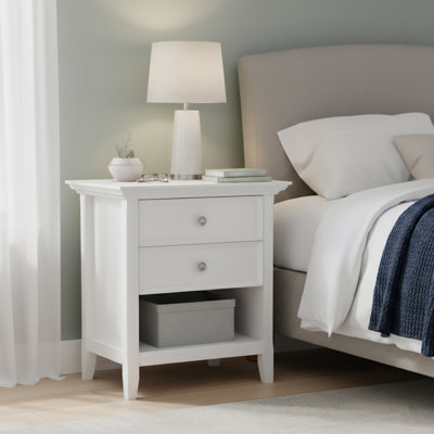 Amherst 24"W Solid Wood Transitional Nightstand with 2 Drawers and Open Storage Shelf by Simpli Home