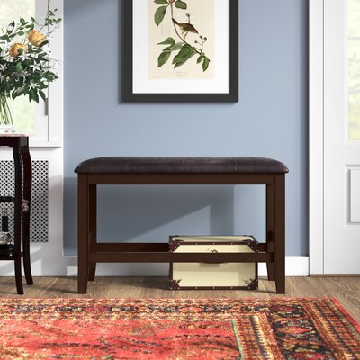 Cribb Faux Leather Bench,Farmhouse Style 1pc Brown Espresso Counter Height Bench Footrest Faux Leather Upholstered Seat Wooden Furniture by Lark Manor