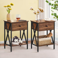 Kempst 22" Tall Nightstand, End Side Tables with Storage Drawer and Open Wood Shelf for Bedroom by Trent Austin Design
