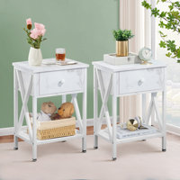 Kempst 22" Tall Nightstand, End Side Tables with Storage Drawer and Open Wood Shelf for Bedroom by Trent Austin Design
