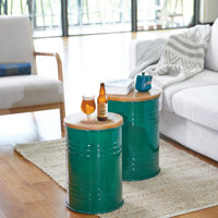 Nicky Solid Wood Drum Nesting Tables with Storage by Steelside