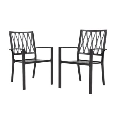 Outdoor Patio Chair of 2 Bistro and Dining Chairs, Powder-coated Finish and Iron Frame for Patio, Black with Gold Speckles by Red Barrel Studio