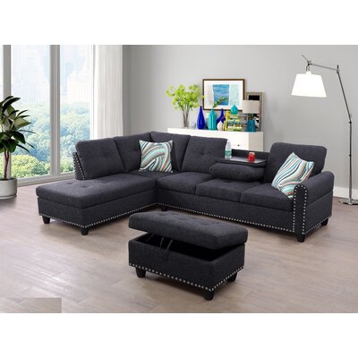 Ahuva 97.2" Wide Linen Sofa & Chaise with Ottoman by Lark Manor