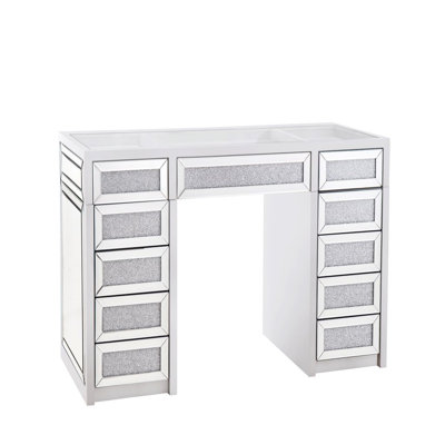 SlayStation Diamond Edition Vanity Makeup Table with 11 Drawers Unit Top Storage, Makeup Table by Everly Quinn