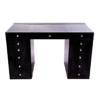 SlayStation Plus 2.0 Tabletop Vanity Desk with Clear Glass Top and 5 Drawer Units Bundle for Storage by Latitude Run