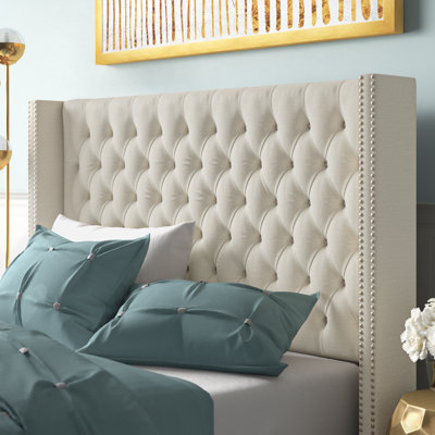 Ashwin Upholstered Wingback Headboard - Button Tufting & Nailhead Trim by Willa Arlo Interiors
