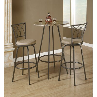 Ascot Home Bar, Bar Table, Bar Height, Pub, 30" Round, Small, Kitchen, Metal, Laminate, Brown Marble Look by Red Barrel Studio