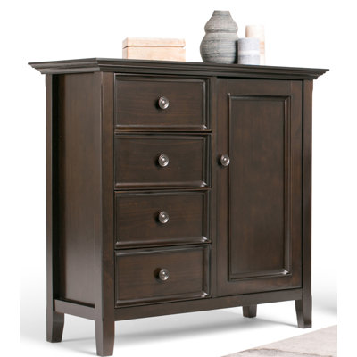 Amherst 32"W Solid Wood 2-Shelf Low Storage Cabinet with Adjustable Shelves and Tapered Legs by Simpli Home