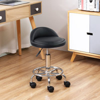 PU Leather Round Rolling Height Adjustable Lab Stool with Footrest by Inbox Zero