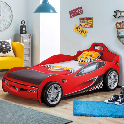 Kurtz Twin-Size Race Car Bed, 3D Bumper & Five-Spoke Wheels, License Plate by Zoomie Kids by Zoomie Kids