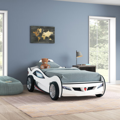 Kurtz Twin-Size Race Car Bed, 3D Bumper & Five-Spoke Wheels, License Plate by Zoomie Kids by Zoomie Kids