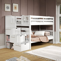 Tena Twin over Twin 3 Drawer Solid Wood Standard Bunk Beds with Stairway by Harriet Bee
