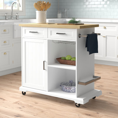 Hanner 37.5" Kitchen Island with Locking Wheels by Three Posts
