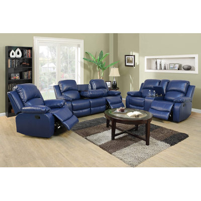 Branscome 3 Piece Vegan Leather Manual Reclining Living Room Sofa Set by Wade Logan
