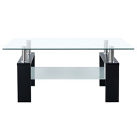 Paizleigh vidaXL Coffee Table, Tempered Glass Top, Center Table, 37.4