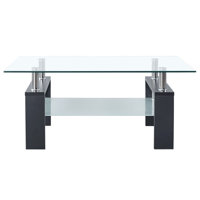 Paizleigh vidaXL Coffee Table, Tempered Glass Top, Center Table, 37.4