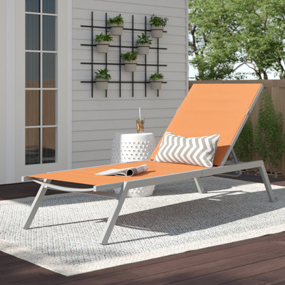 Cand 77.6" Long Metal Reclining Armless Single Chaise Lounge with PVC-coated polyester Sling Seat and Wheels by Wade Logan