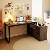 Fort Myers Reversible Multi-Functional Desk with Storage Drawers and Open Shelving by Latitude Run