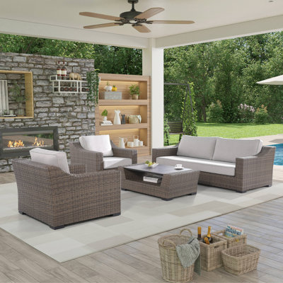 Tymere 4-Piece Manhattan Rustic Wicker Sofa Set With Tempered Glass
