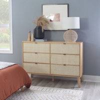 Raenada Mid Century Natural 6 Drawer 50" Cane Front Dresser by Corrigan Studio
