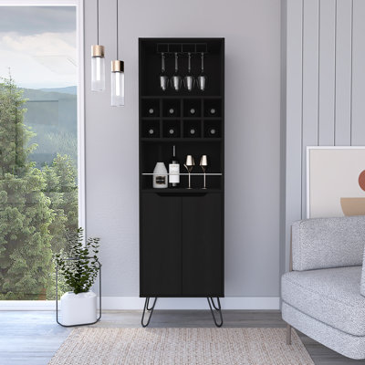 Zamna H Bar Double Door Cabinet with Eight Wine Cubbies Four Legs and Four Shelves