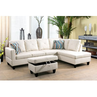 Beverlys 97" Wide Faux Leather Sofa & Chaise with Ottoman by Latitude Run