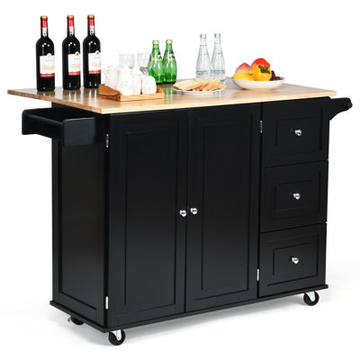 Drop-Leaf Kitchen Island Trolley Cart Wood Storage Cabinet-White by Red Barrel Studio