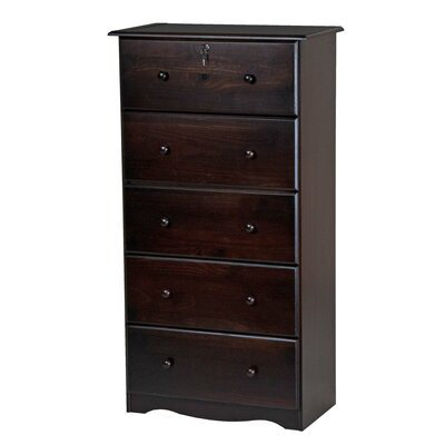 Gallashaw 100% Solid Wood 5-Jumbo Drawer Chest with Lock by Charlton Home