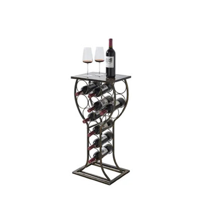 Swart Freestanding Wine Rack Stand Storage & Display Holder, Marble Finish Table Top that Holds 11 Bottles by Red Barrel Studio