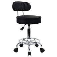 PU Leather Rolling Mid-Back Height Adjustable Lab Stool with Footrest by Inbox Zero