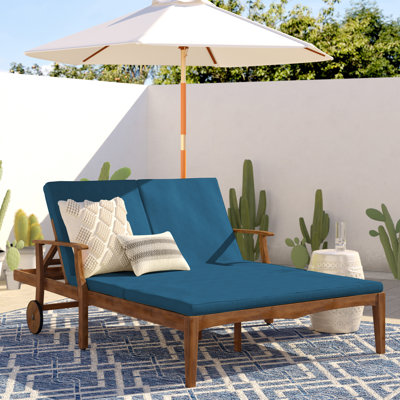 Reisterstown 79.25" Long Reclining Acacia Double Chaise with Cushions by Lark Manor