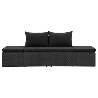Auvray vidaXL Poly Rattan Patio Lounge Chair, Adjustable Both Ends, Included Cushions & Pillows, Black by Ebern Designs