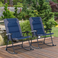 Garrett 2 Piece Outdoor Patio Furniture Set with 2 Folding Padded Rocking Chairs, Bistro Style for Porch, Camping, Balcony by Arlmont & Co.