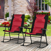Garrett 2 Piece Outdoor Patio Furniture Set with 2 Folding Padded Rocking Chairs, Bistro Style for Porch, Camping, Balcony by Arlmont & Co.