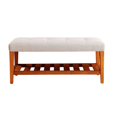 Warwickshire 40" Modern Tufted Storage Bench with Slatted Shelf - Soft Polyester Upholstery & Solid Oak Tapered Legs by Charlton Home