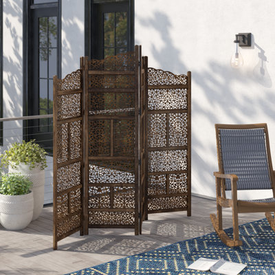 Montclair Benzara Hand Carved Foldable 4 Panel Wooden Partition Screen/Room Divider, Brown by Langley Street