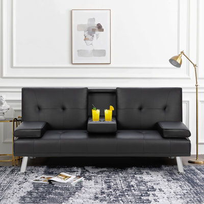 Advait Twin 65.35" Faux Leather Split Back Convertible Sofa by Zipcode Design