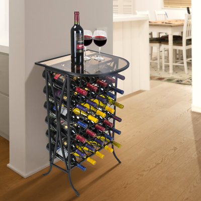 18 Bottle Floor Wine Bottle with Glass Table Rack by Sorbus