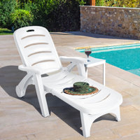 Funkley Outdoor Chaise Lounge Chair 5-position Folding Recliner For Beach Poolside Backyard White by Arlmont & Co.