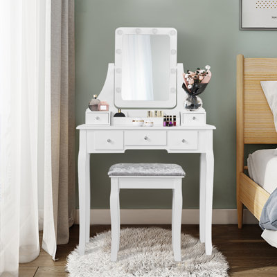 Anastasiia Vanity Set with Stool and Mirror by House of Hampton