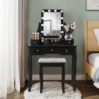 Anastasiia Vanity Set with Stool and Mirror by House of Hampton