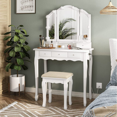 Ermis Vanity Set with Stool and Mirror by Rosdorf Park