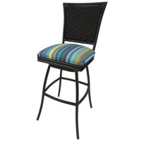 Outdoor Extra Tall 34" Armless Patio Bar Stool Erin - Aqua Sun Stripe - Brown by Red Barrel Studio