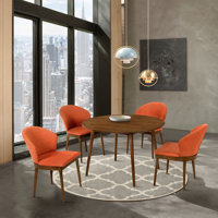 Anthonella Mid-century Modern 5 Piece Round Dining Set in Fabric and Wood by Wade Logan