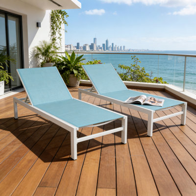 76.8" Long Aluminum Reclining Chaise Lounge Set
