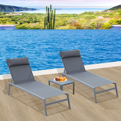 Outdoor Metal Chaise Lounge with Table (3 -Pieces) by Latitude Run
