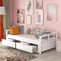 Wooden Daybed With Trundle Bed And Two Storage Drawers , Extendable Bed Daybed,Sofa Bed For Bedroom Living Room by Red Barrel Studio