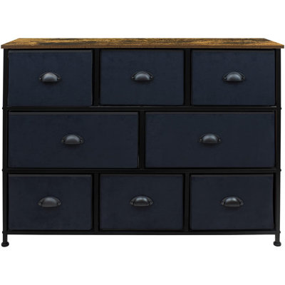 Sorbus 8 Drawers Wide Dresser with Steel Frame, Wood Top, and Fabric Bins in Black by Sorbus