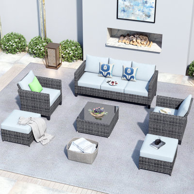 Patio 6 Piece Rattan Sofa Seating Group With Cushions