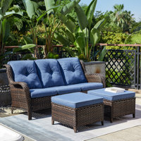 Carolina Outdoor Wicker Patio Sofa with Cushions by Red Barrel Studio